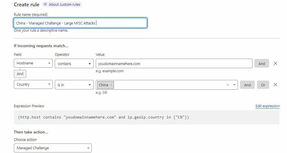 Instructions - Creating a WAF rule to block automated bad bots from China 