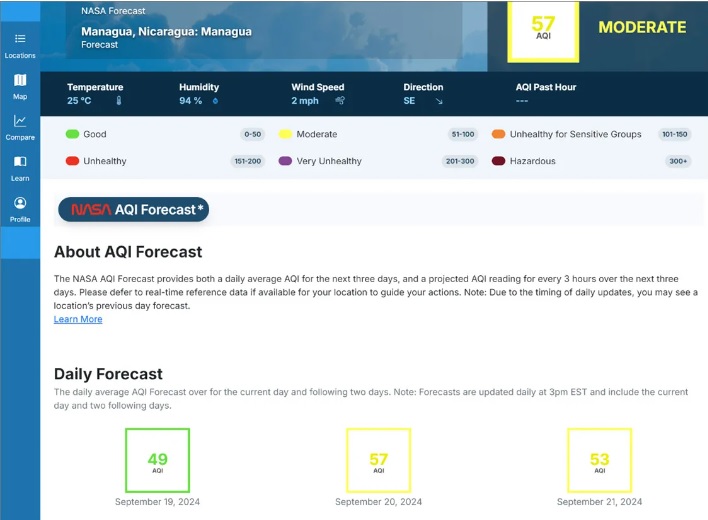 Screenshot of the ZephAir web dashboard featuring air quality forecasts for Managua - A screenshot of the ZephAir web dashboard featuring air quality forecasts for Managua, Nicaragua.
U.S. Department of State